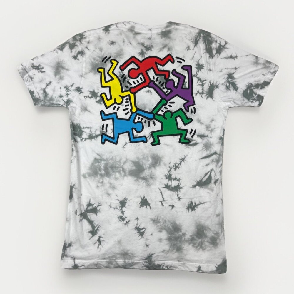 Keith Haring Graphic Gray Tie Dye T-Shirt Full Circle Dancing Graphic Size M